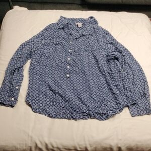 Dalia Collection Navy and White Womens Geometric Shirt Shirt Size 1X